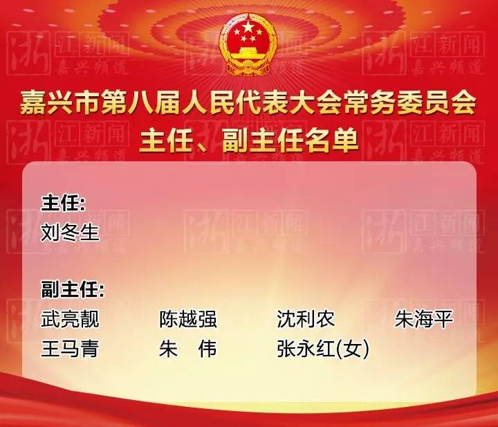 新一届嘉兴市人大常委会主任、副主任,嘉兴市