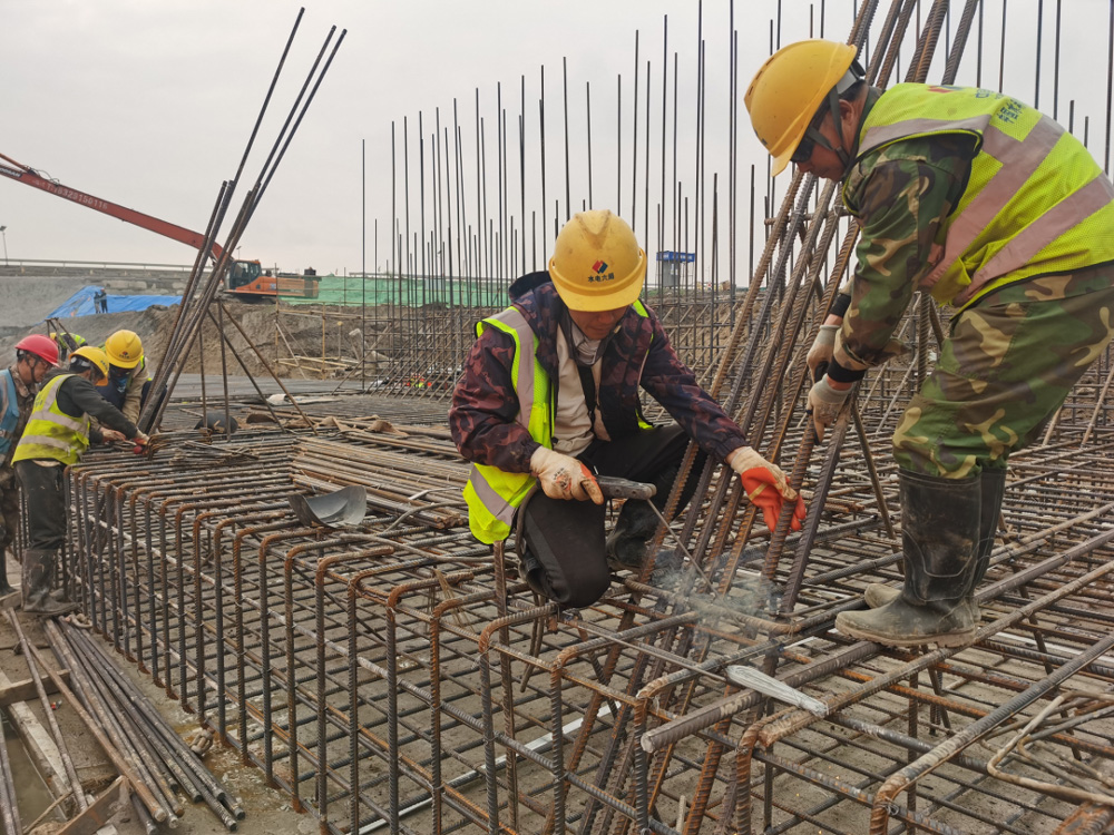 北支江综合整治工程现场机械声不绝于耳，各参建单位抢工期、赶进度，奋力推进下游水闸（船闸）建设。杭州市林水局供图