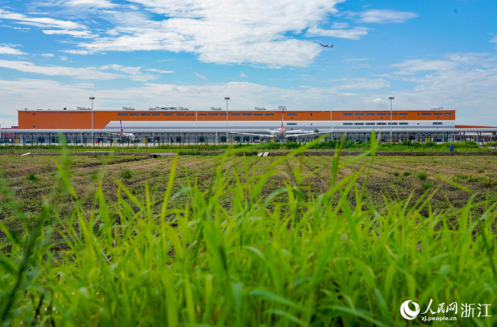 由中建四局承建的杭州机场东区国际货站全景。人民网 章勇涛摄