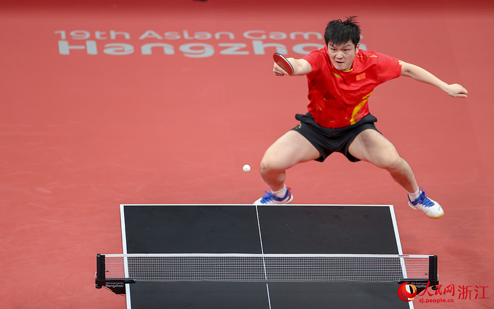 9月26日，中国队选手樊振东在比赛中。人民网 章勇涛摄