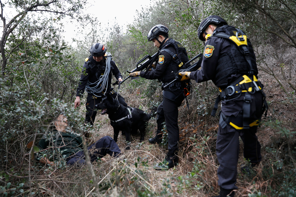 山林抓捕训练。丽水公安供图