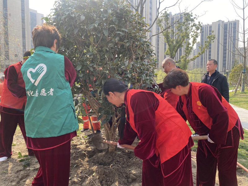 社区志愿者们一同植树。徐丹昱摄