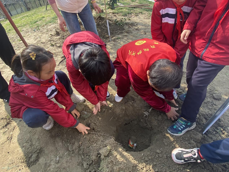 社区居民、青少年代表埋藏“时光胶囊”。徐丹昱摄
