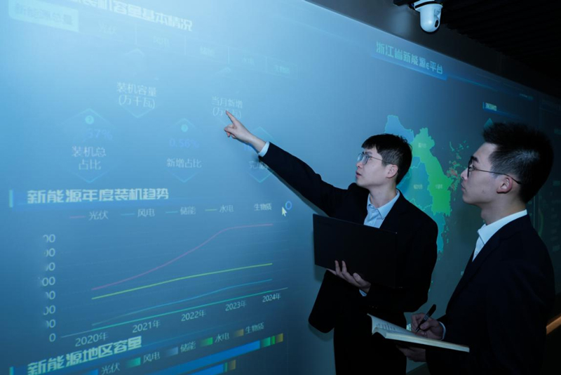 工作人员通过“浙江省新能源e平台”开展数据分析