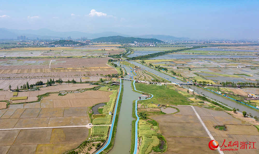 從空中俯瞰浙江省瑞安市曹村鎮的萬畝田園，春色如畫。人民網 章勇濤攝