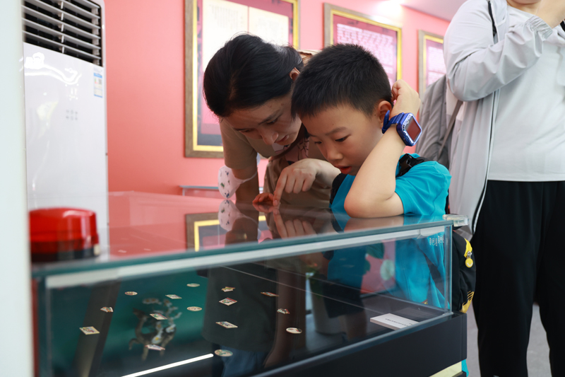 参展人员认真观看展品。武林街道供图