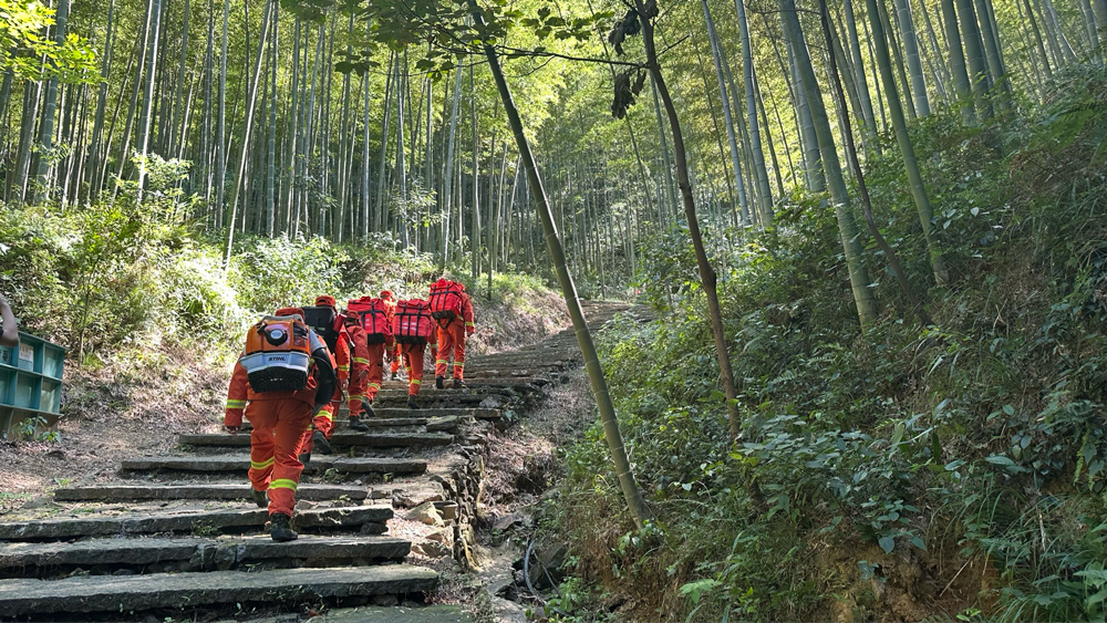 西湖森林消防专业队进山拉练。邢洁摄