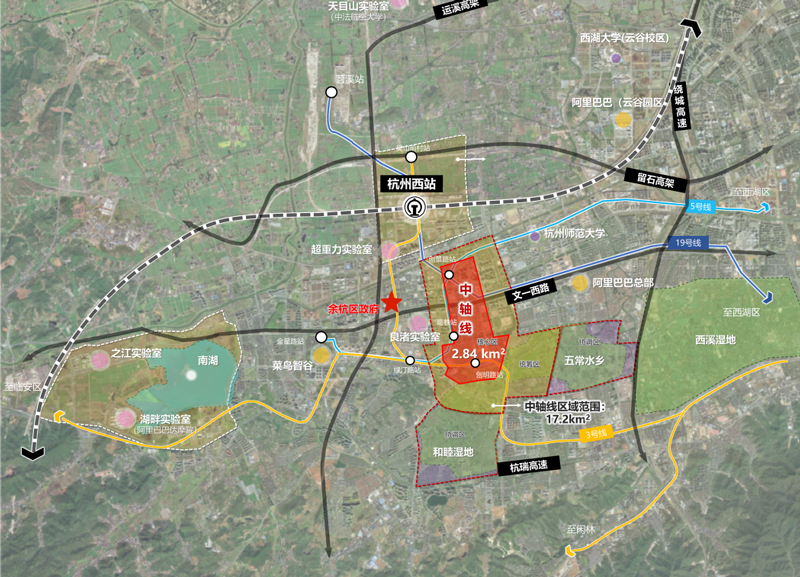 从地图上看，中轴线核心区域形似一把“金钥匙”。余杭区供图