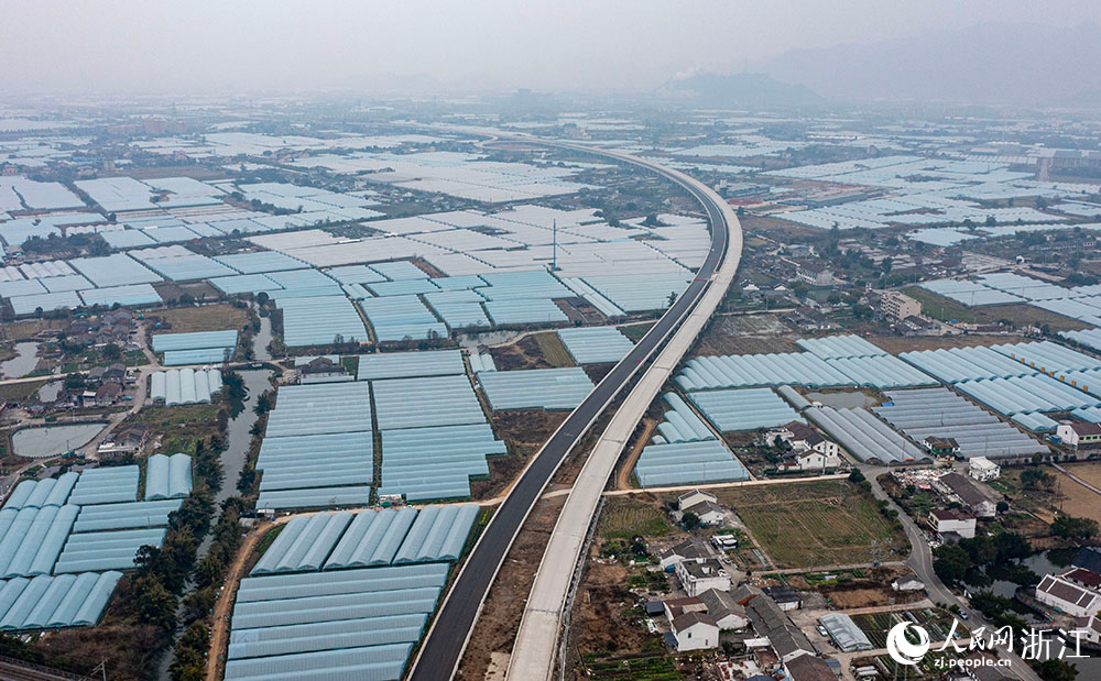 在浙江省温州市瑞苍高速施工现场，工程车辆来回穿梭，各类施工机械有序运转。人民网 章勇涛摄