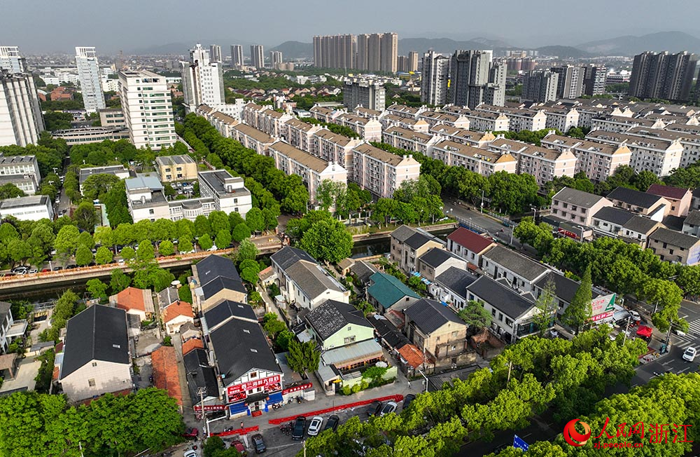空中俯瞰浙江省慈溪市大河口自然村艺术部落。人民网 章勇涛摄