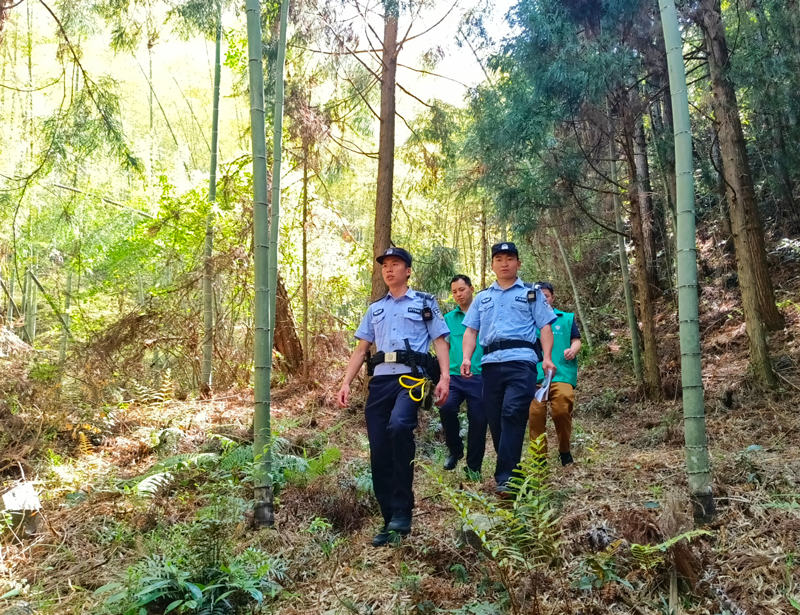 民警辅警和义警在林区联巡。王豪摄