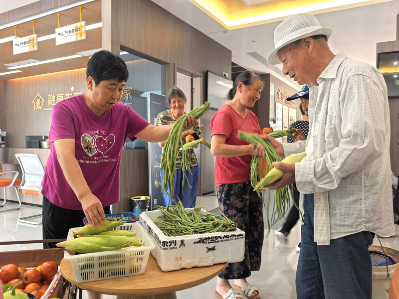 社區居民在“共享蔬菜”固定點位按需自取。甬江街道供圖