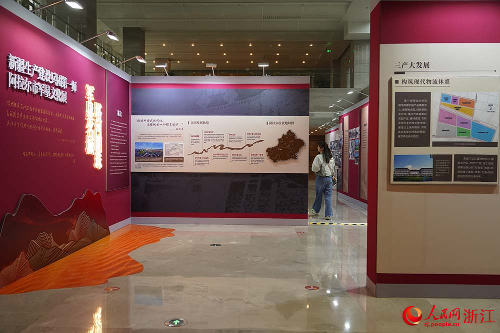 8月25日，在浙江嘉興博物館，參會者在觀看軍墾文化展。人民網 章勇濤攝