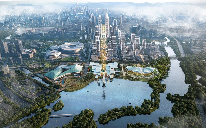 余杭城市新中心中軸線效果圖。余杭區委宣傳部供圖