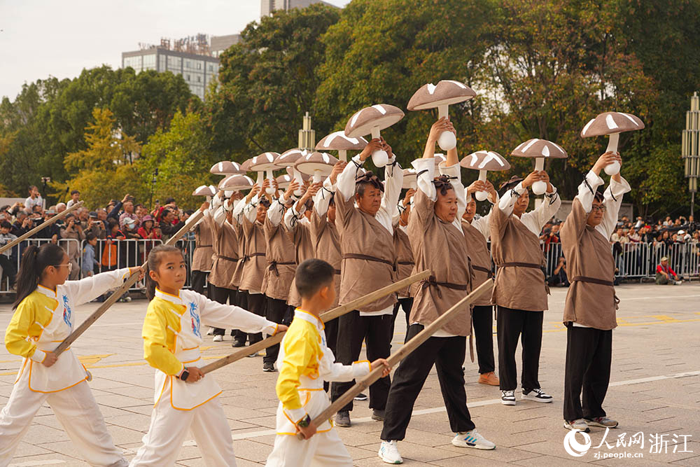 11月8日，在丽水摄影节开幕式现场，丰富多样的非遗展演活动引人驻足。人民网 章勇涛摄