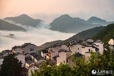 浙江杭州：半山晓晨光 云海沁花香