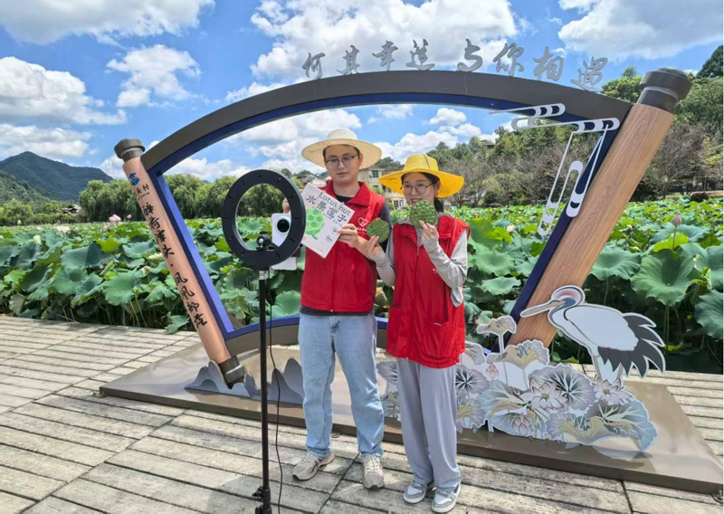 “香溢”志願者通過直播賣蓮子。鄭京現攝