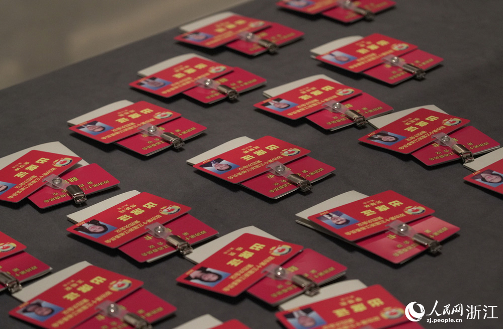 待领取的参会证件。人民网记者 郭扬摄