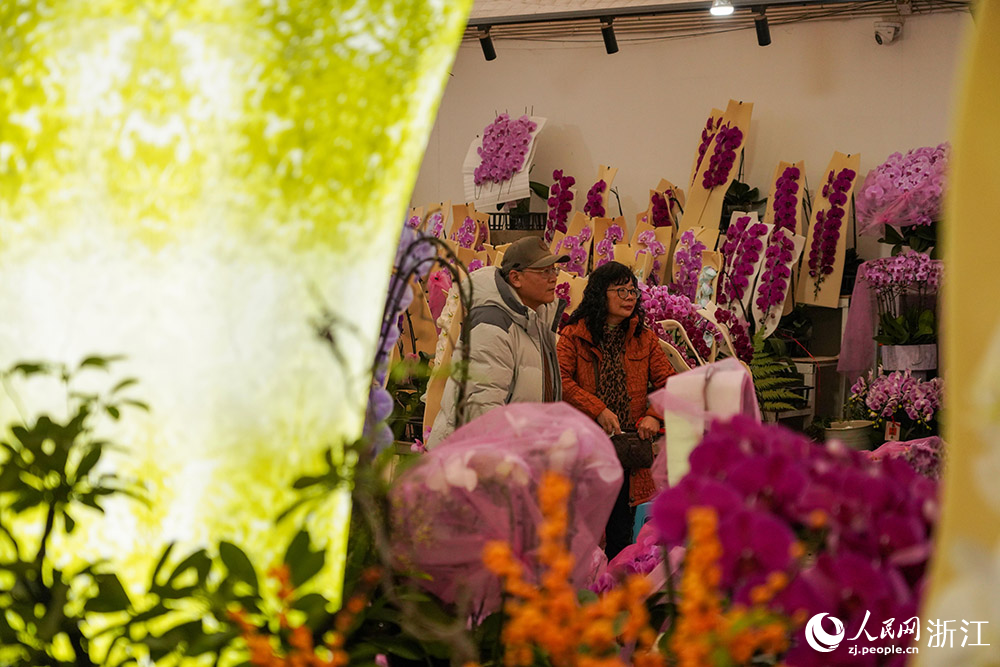 市民在挑選心儀的年宵花。人民網 章勇濤攝