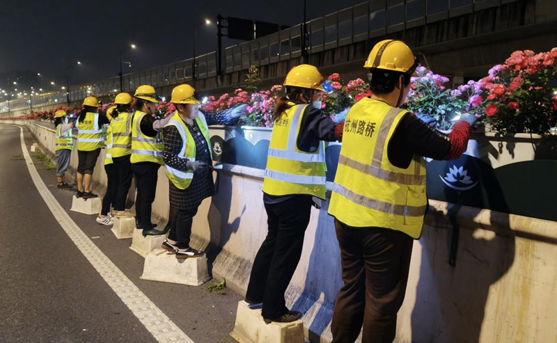 夜间错峰养护。杭州市综合行政执法局供图