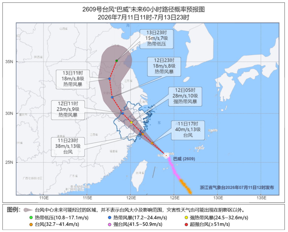 “巴威”未来60小时路径概率预报图