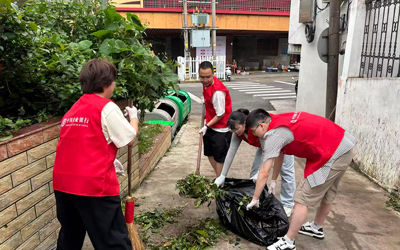 台风过境后清理街道。农行温州分行供图