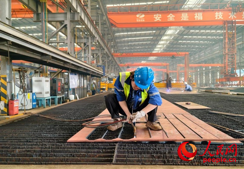 钦实佳美车间，16000吨深远海自航铺缆船正在建造中。人民网记者 马晓波摄